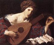 TERBRUGGHEN, Hendrick Woman Playing the Lute dsru oil painting on canvas